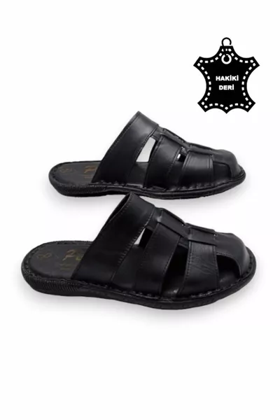 Tamamen Hakiki Deri Ve Topuk Yastıklı Sistemli Ortopedik Erkek Terlik.