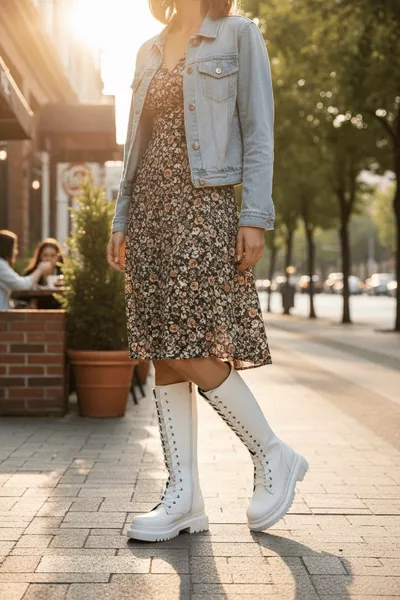 حذاء نسائي يومي أبيض مع رباط وسحاب جانبي