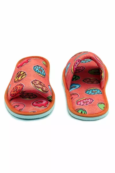 Унисекс оранжеви домашни чехли с фантазия на понички и отворена предна част за сватбен комплект