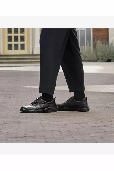 Herren Schwarze Echtleder Sneaker Schuhe  