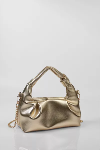 حقيبة يد وكتف نسائية مصغرة باللون الذهبي مع سلسلة