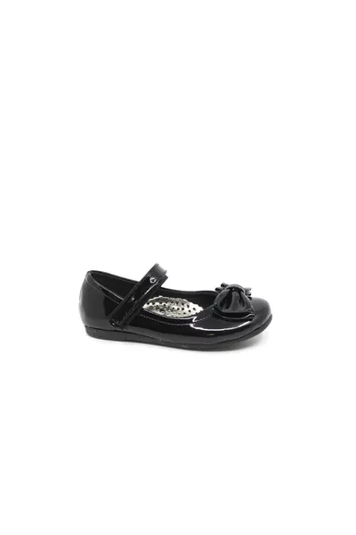  Kız Çocuk Siyah Rugan Fiyonklu Cırtlı Babet