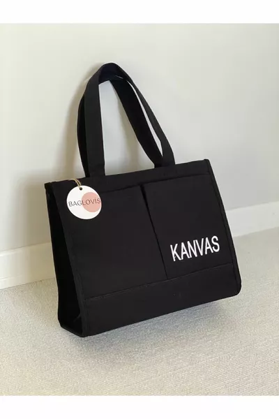 GRAND SAC D'ÉPAULE EN TOILE AVEC DÉTAILS BRODÉS LARGEUR  HAUTEUR 