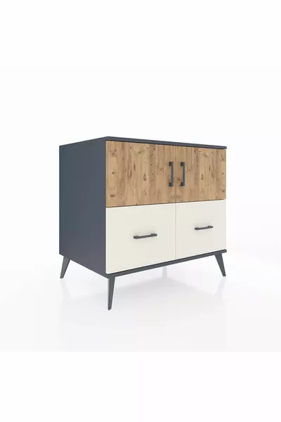 Kronos Dresser with 2 Shelves, 2 Drawers, 2 Doors Anthracite-Pine/Ayat Stone