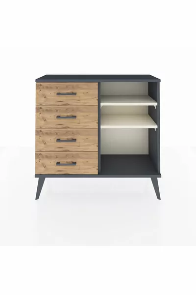 Arges Dresser with 2 Shelves and 4 Drawers Anthracite-Agate/Pine