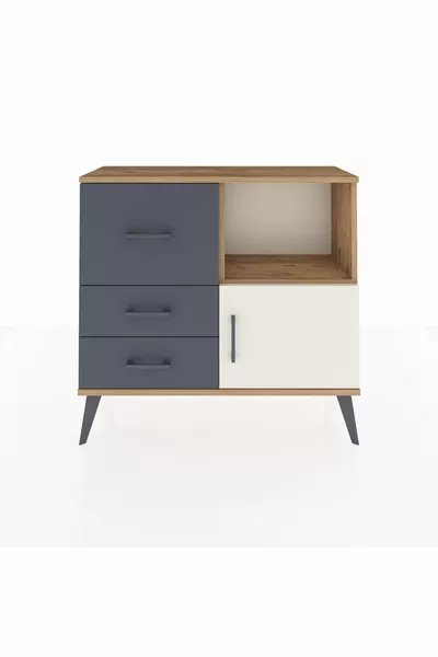 Arges Nachtkastje Met Één Plank, 3 Lades En Één Deur, Dennen-Hetsteen/Antraciet