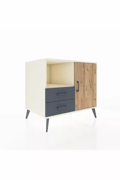 خزانة كرونوس ذات رفين ودرجين و باب واحد  من حجر القمر والصنوبر/أنثراسيت