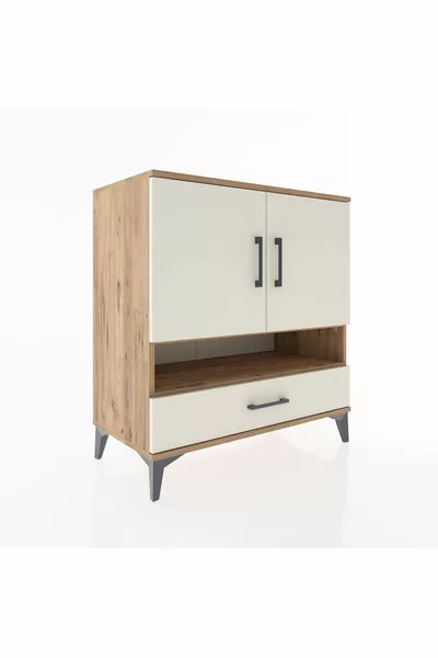 Commode Hyperion 4 étagères, 1 tiroir, 2 portes, pin-jaspe