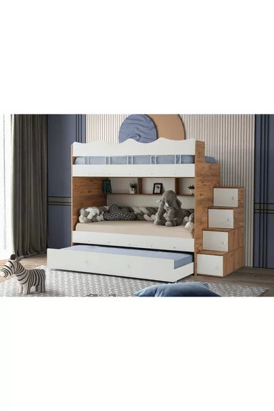 Cloud Loft Bed / Pine-White / 3 Bed Sections and Ladder with Wardrobe / 100% MDF