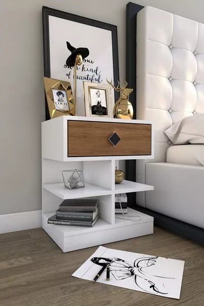 Asia Single-Drawer Nightstand with Shelf - White Oak