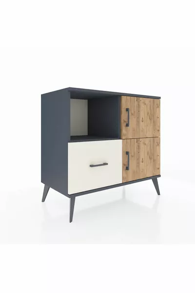 Hyperion Kommode, 2 Regalböden, 1 Schublade, 2 Türen, Anthrazit-Kiefer/Steingrau