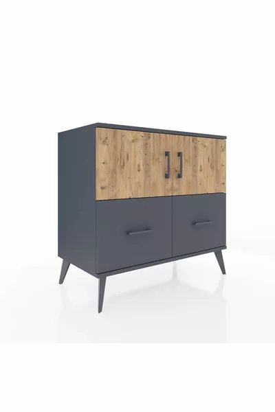 Hyperion Şifonyer 2 Raflı 2 Çekmeceli 2 Kapaklı  Antrasit-Çam/Antrasit