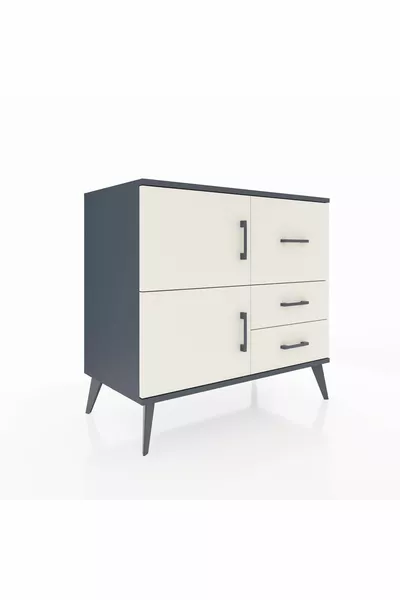 Hyperion Dressoir Met Eén Plank, 3 Lades en 2 Deuren, Antraciet-Leisteen