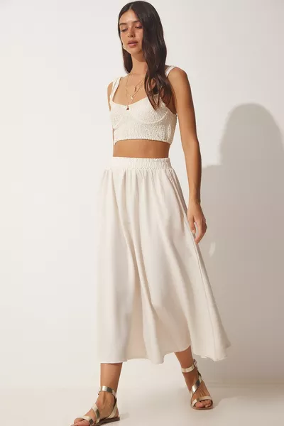 المرأة كريم جيب المنسوجة تنورة واسعة 