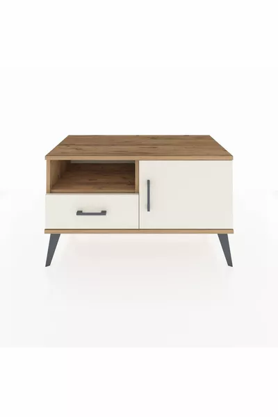 Cassettiera Hyperion con 2 Ripiani, 1 Cassetto e 1 Anta, Pino-Pietra di Luna