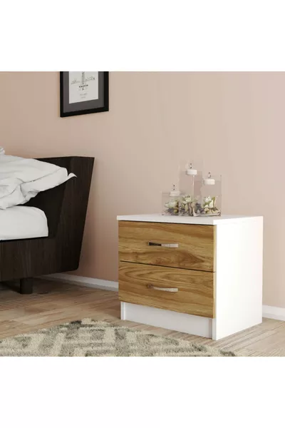 Бяла нощна шкафче с 2 чекмеджета