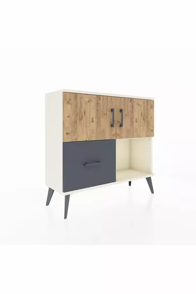 Arges Dresser with 2 Shelves, 1 Drawer, and 2 Doors Aytaşı-Pine/Anthracite