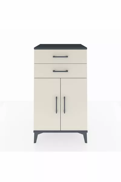 Comodino Hyperion con un ripiano, 2 cassetti e 2 ante, Antracite-Pietra di Luna