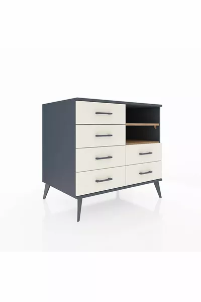 Kronos Dresser 2-Shelf 6-Drawer Anthracite-Pine/Aytaşı