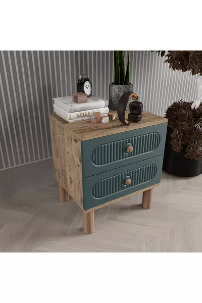 طاولة سرير ميلا ذات درجين - باب MDF أخضر