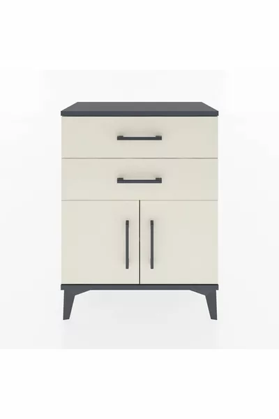 أرجس كومودين رف واحد مع درجين وغطاءين - أنثراسايت-حجر رملي