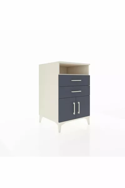 Kronos Nachtkastje Met Eén Plank, 2 Laden En 2 Deuren, Maansteen-Antraciet