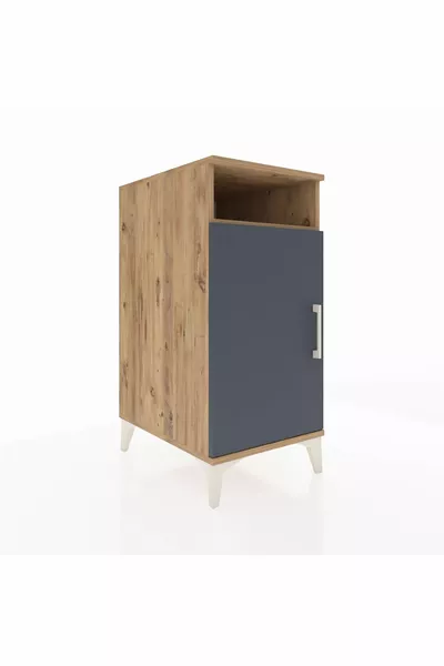 Kronos Nachtkastje met 3 Planken en 1 Deur, Dennenhout-Antraciet