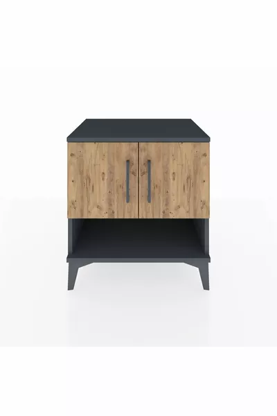 خزانة جانبية هيفريون بطابقين وغطائين - رمادي غامق وصنوبر