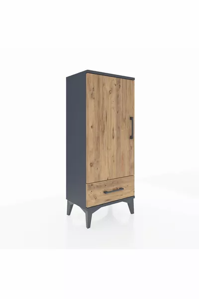 أرجيس كومودين بثلاثة رفوف، درج واحد وباب واحد، لون فحم-صنوبر