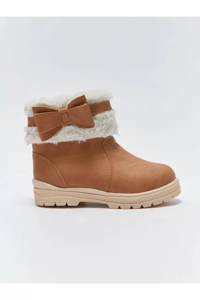 Baby Girl Boots with Lace and Zipper Fur Detail