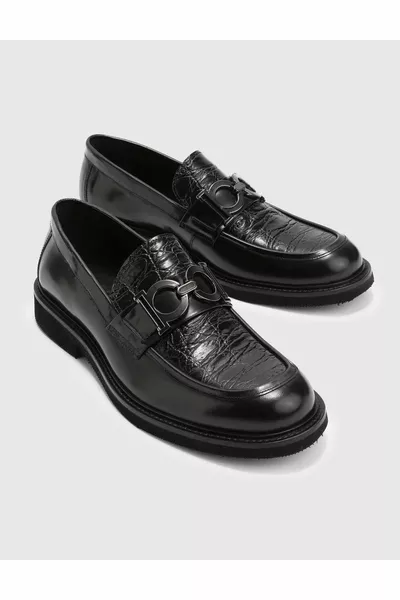 سيرجيو جلد أصلي مطبوع للرجال أحذية سوداء متسكعة