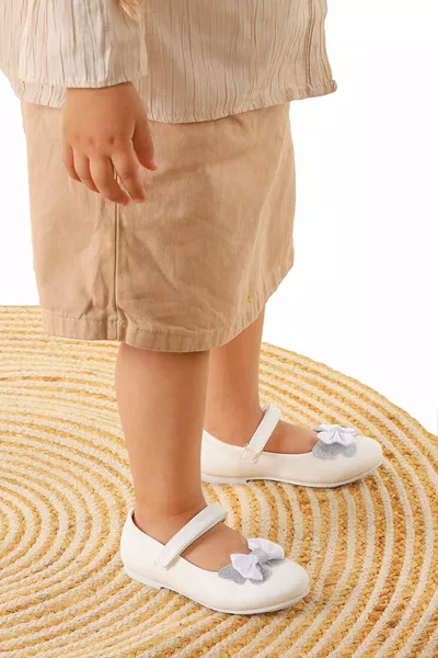 Stone Velcro Ballerinas mit Schleife für Mädchen Aegean  Volume