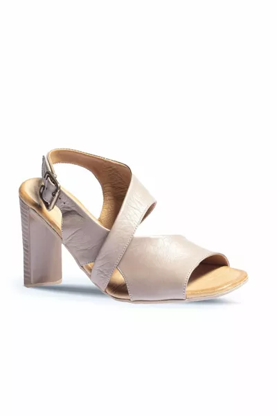 Shoes Grey Leather Women's Heeled Sandals 