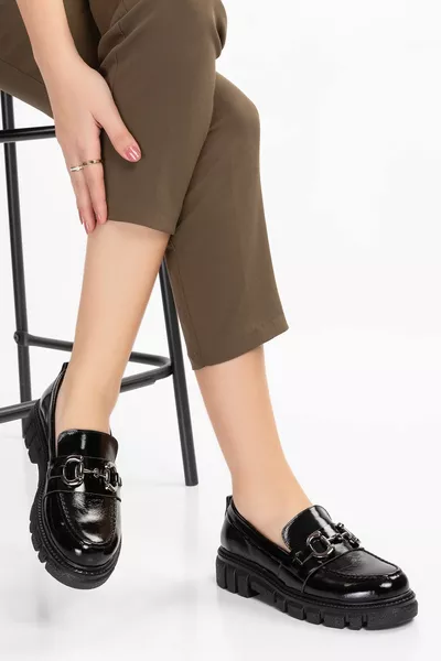 Damen Schwarzer Loafer aus Echtleder