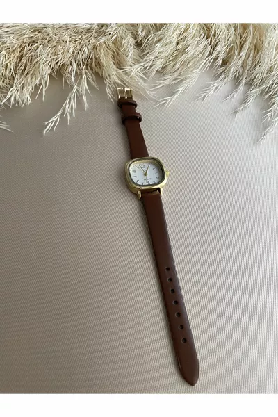 Montre-bracelet femme rétro minimal vintage en cuir