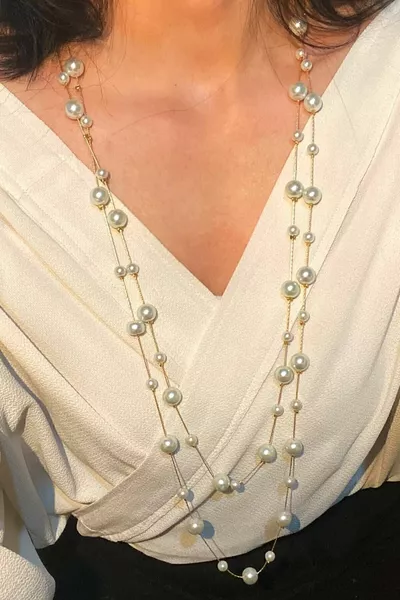 قلادة سلسلة اللؤلؤ طويلة