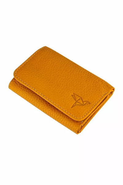 Women's Zeus Genuine Leather Mini Coin Eye Mustard Yellow Wallet