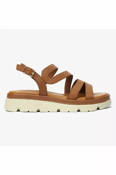 Sandales en cuir véritable beige pour femmes 