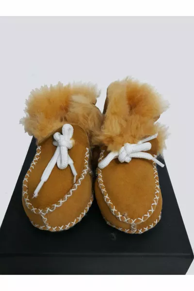Baby Organic Lambskin Lace-Up Baby Boots Baby Booties First Step Shoes - 