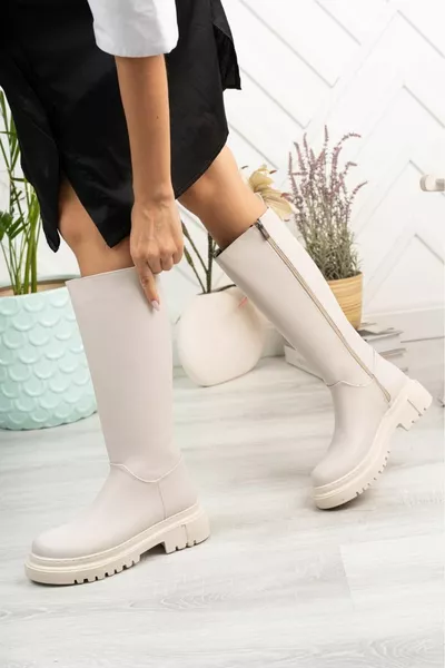 Günlük Giyim Krem Çizme Bot Rahat Ve Şık