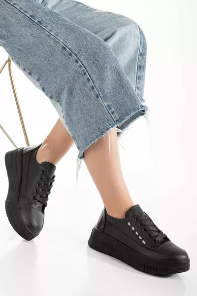 Дебела подметка Едноредови каменни черни дамски маратонки