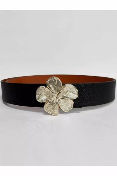 Cintura da donna a due vie con fibbia in oro nero-marrone chiaro