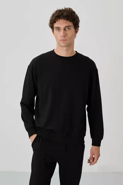 Черный повседневный мужской спортивный костюм оверсайз с резиновым вырезом и оверсайз - 