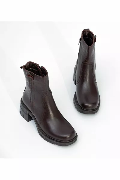 المرأة جلد طبيعي الشتاء الكعب الأحذية بسحاب