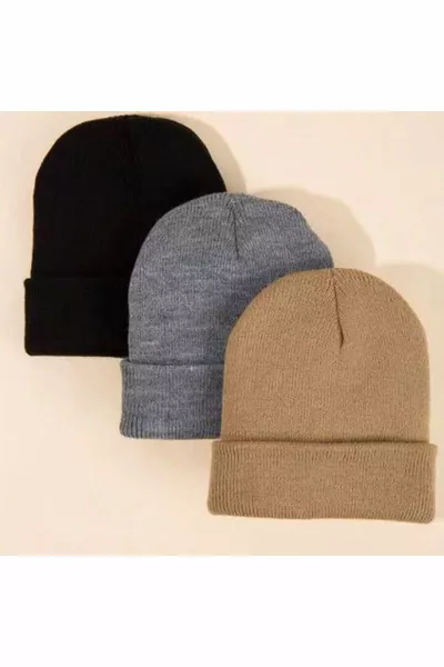 طقم قبعة صغيرة مطوية للجنسين باللون الأسود والرمادي والحجر من 3 قطع