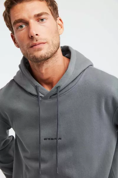Epic Herren Weiches, leichtes Sweatshirt aus weichem, leichtem Stoff mit Kapuze und Kapuze und Kordel, Regular Fit Besticktes Hellgraues Sweatshirt