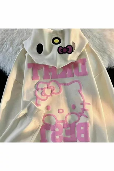 Ecru Hello Kitty Dkht Best Zippered (UNISEX) Hooded Sweatshirt