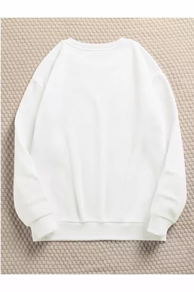 Weißes 3-Faden-Sweatshirt mit geradem Rundhalsausschnitt für Damen