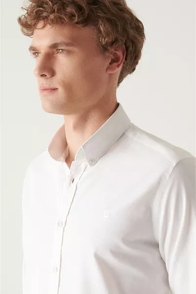 قميص أكسفورد أبيض ٪ من القطن للرجال 