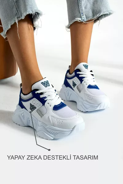 حذاء رياضي نسائي أزرق عالي النعل